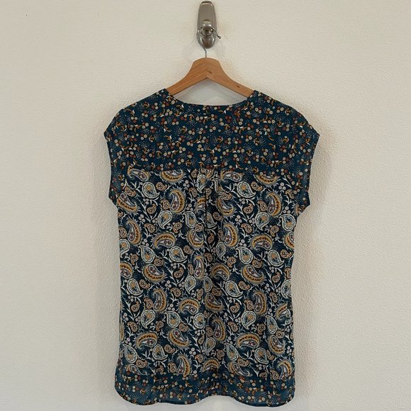 DR2 Women's Paisley Printed Cap Sleeve V-Neck Tunic Blouse Size Medium - Picture 3 of 8